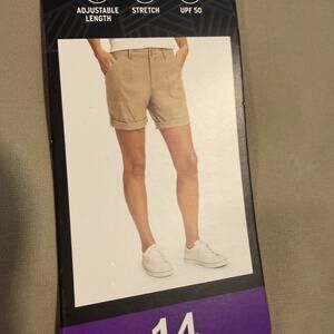 Eddie Bauer Women’s Rolled Hem Bermuda Shorts, Khaki Size 14, Multi-Ways Shorts